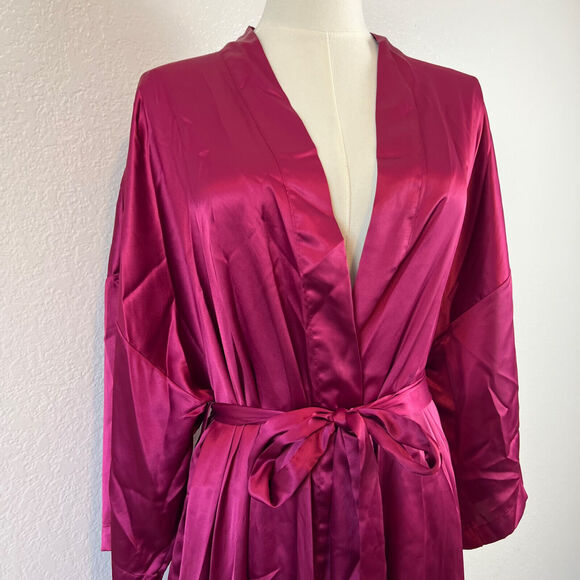 VTG Victorias Secret Angels Robe Womens OS Pink Satin Kimono Glam Lounge Y2K - Picture 2 of 15